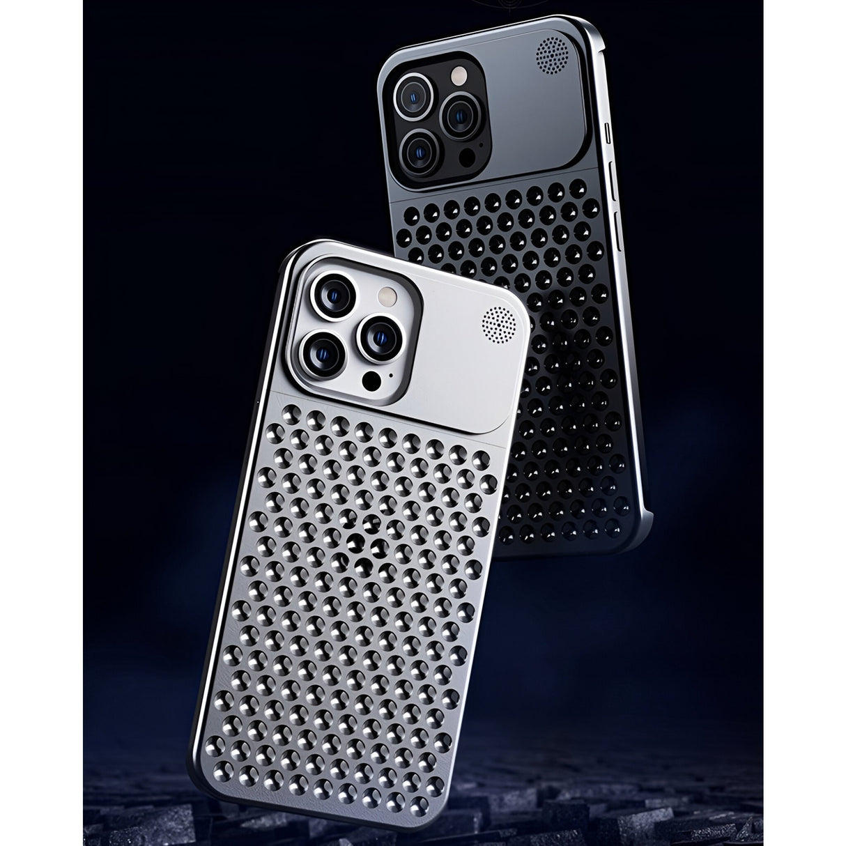 Husa Aromaterapia Compatibila cu iPhone 15 Pro Max, Vivimall, Antisoc, Antizgariere, Protectie Camera si Supraincalzire, din Aliaj de Aluminiu, Argintiu - vivimall.ro
