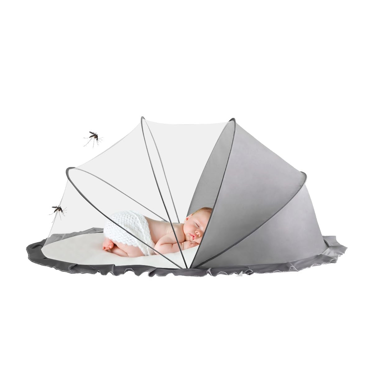 Husa Anti-Tantari, Vivimall, Pliabila, Protectie 360 Grade, 0-1 An, 60 x 55 x 5 cm, Gri - vivimall.ro