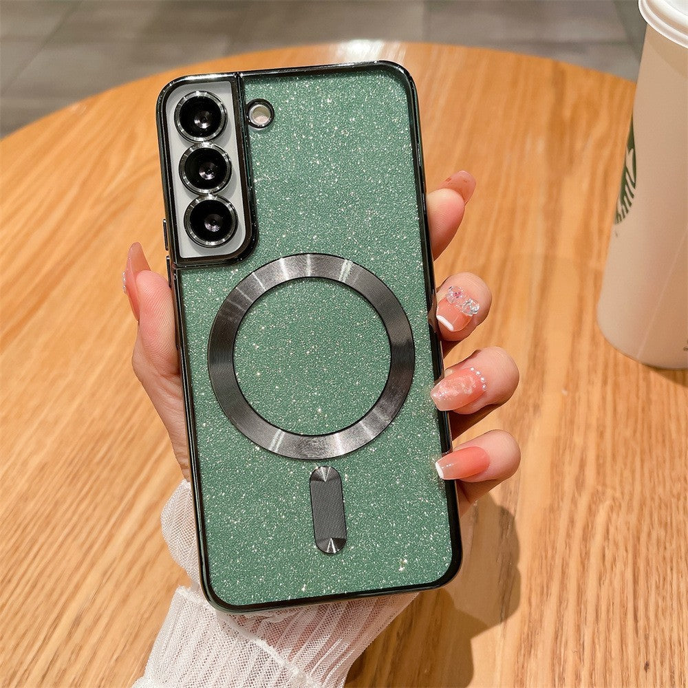 Husa de Protectie 2 in 1, Vivimall, Husa pentru Samsung Galaxy S23+, Glitter Chrome Magsafe, din TPU, Magnetica, cu Protectie Lentila, Verde - vivimall.ro