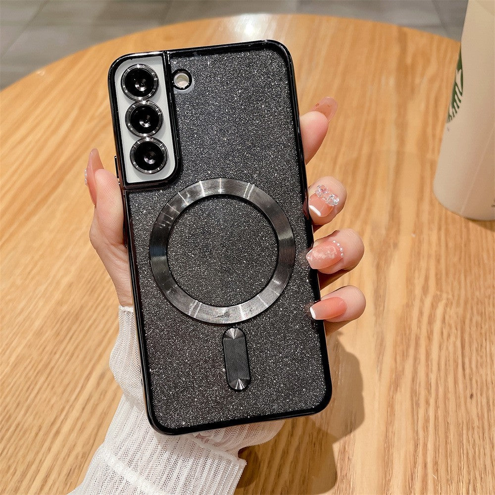 Husa de Protectie 2 in 1, Vivimall, Husa pentru Samsung Galaxy S24+, Glitter Chrome Magsafe, din TPU, Magnetica, cu Protectie Lentila, Negru - vivimall.ro