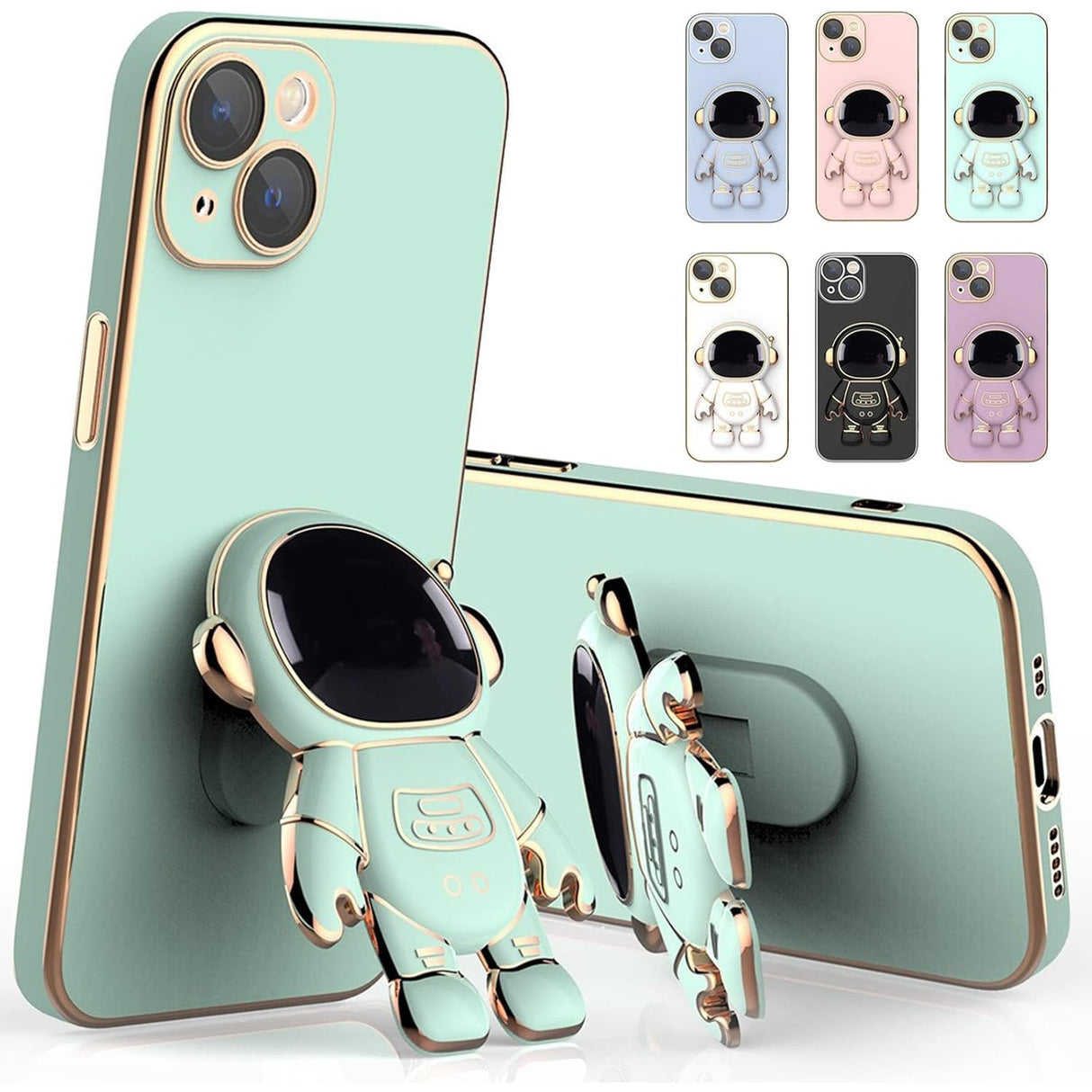 Husa de Protectie TPU 2in1, Vivimall, pentru Apple iPhone 14, Astronaut cu Suport, Antisoc, Rezistenta la Impact, Protectie Camera, Verde - vivimall.ro