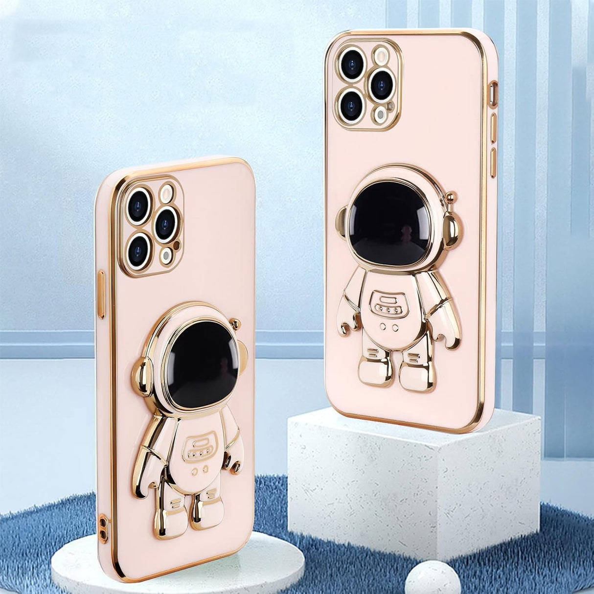 Husa de Protectie TPU 2in1, Vivimall, pentru Apple iPhone 15 Pro Max, Astronaut cu Suport, Antisoc, Rezistenta la Impact, Protectie Camera, Roz - vivimall.ro