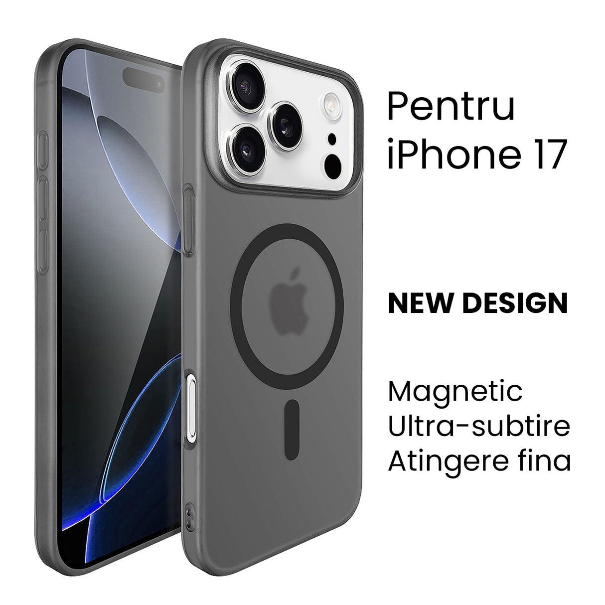 Husa de Protectie compatibila Apple iPhone 17, Vivimall, Magnetica Ultra-subtire, Anti-alunecare, Protectie PC, Rezistenta la Zgirieturi, Negru - vivimall.ro