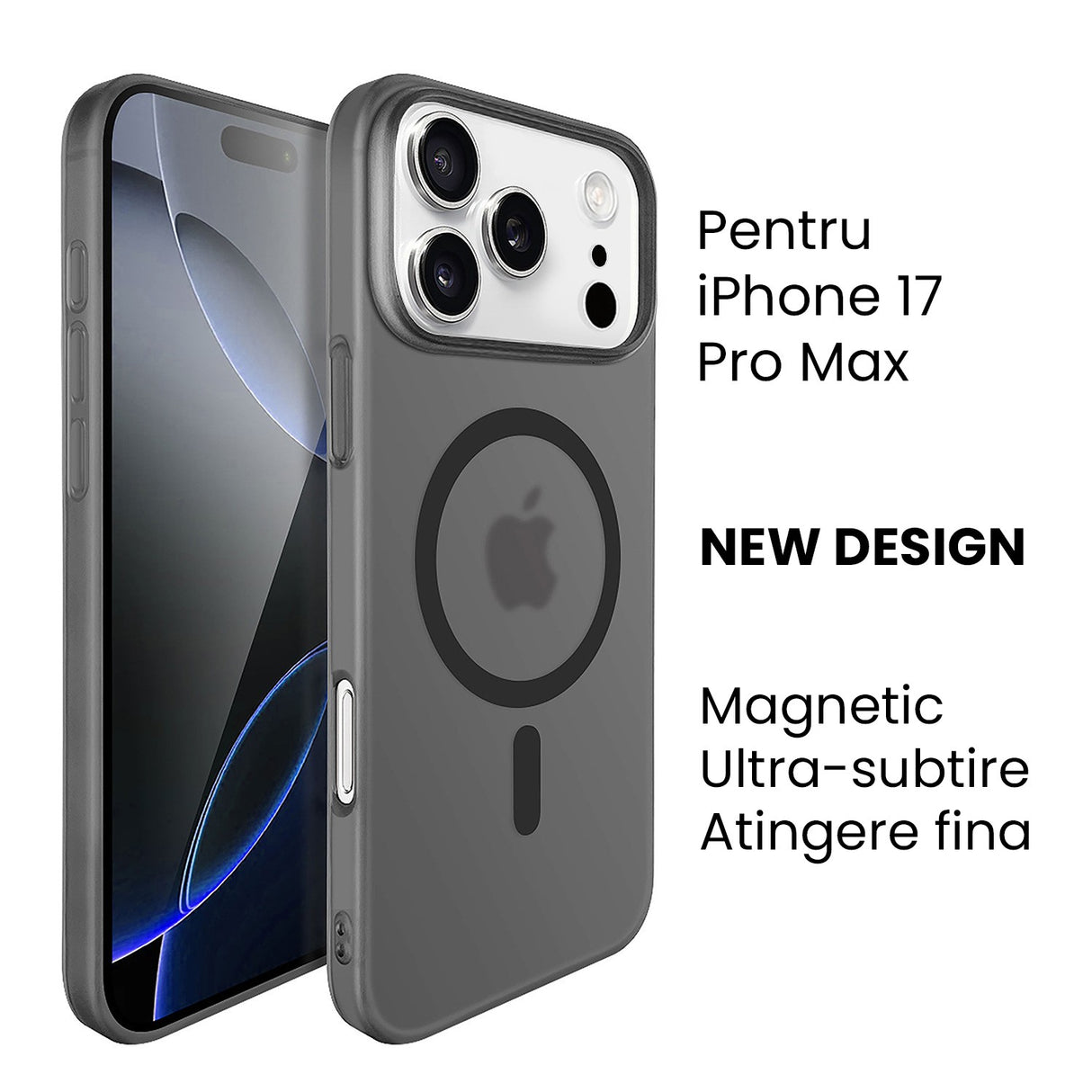 Husa de Protectie compatibila Apple iPhone 17 Pro Max, Vivimall, Magnetica Ultra-subtire, Anti-alunecare, Protectie PC, Rezistenta la Zgirieturi, Negru - vivimall.ro