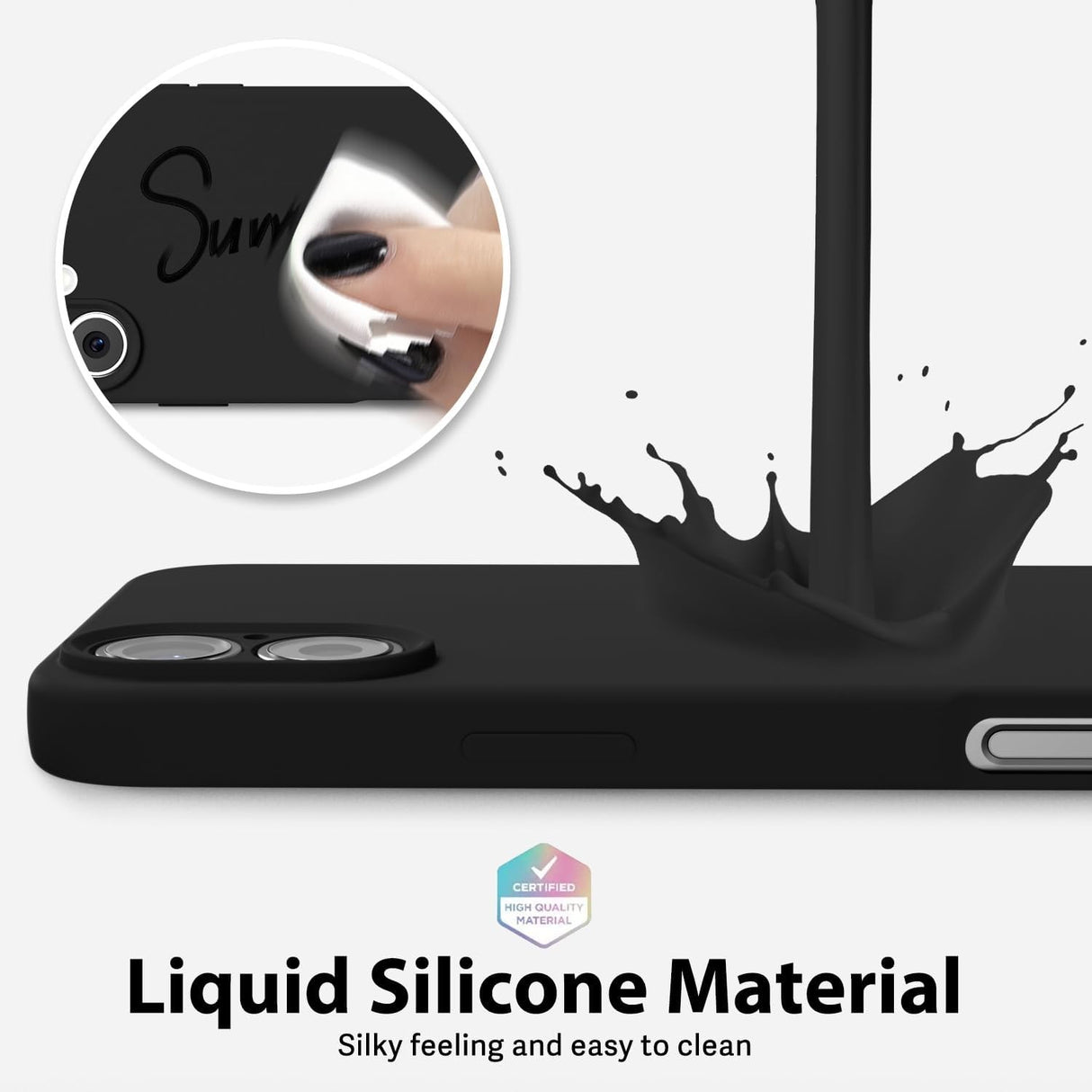 Husă Matte TPU iPhone 16 Plus neagră, vedere laterală, design subțire și flexibil