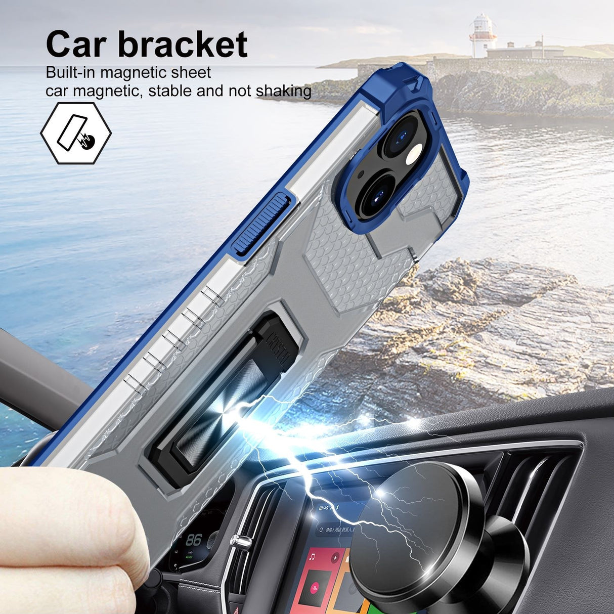 Husa de protectie Flippy compatibila cu Apple iPhone 13 Acrylic Armor cu suport Albastru - vivimall.ro