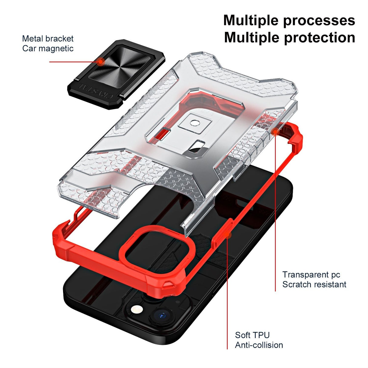 Husa de protectie Flippy compatibila cu Apple iPhone 13 Acrylic Armor cu suport Rosu - vivimall.ro