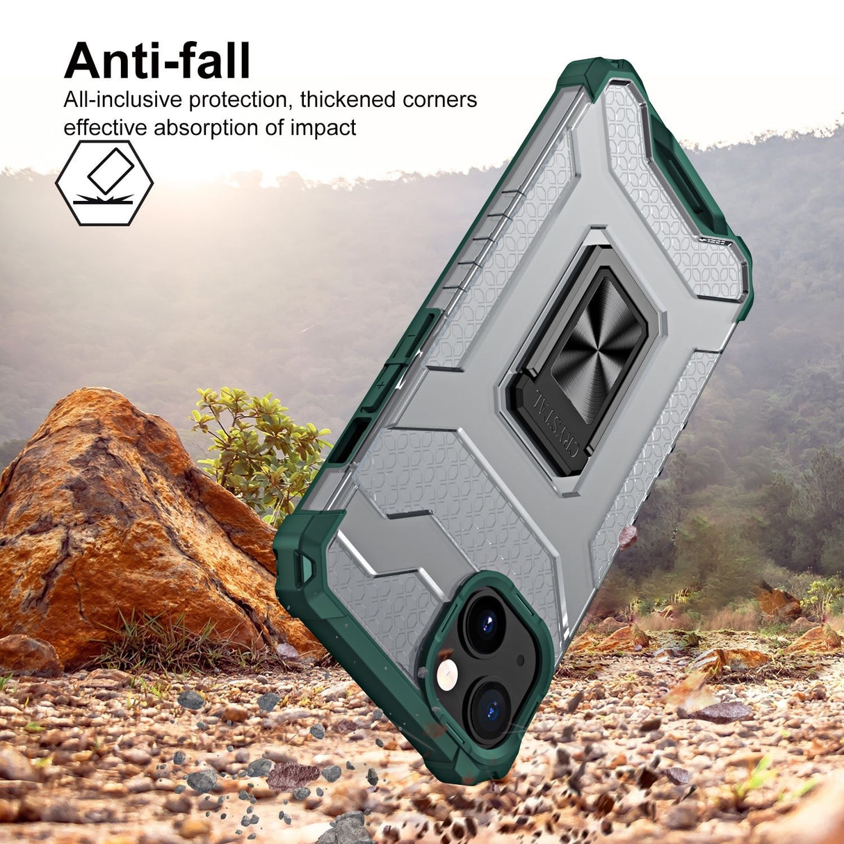 Husa de protectie Flippy compatibila cu Apple iPhone 13 Acrylic Armor cu suport Verde Inchis - vivimall.ro