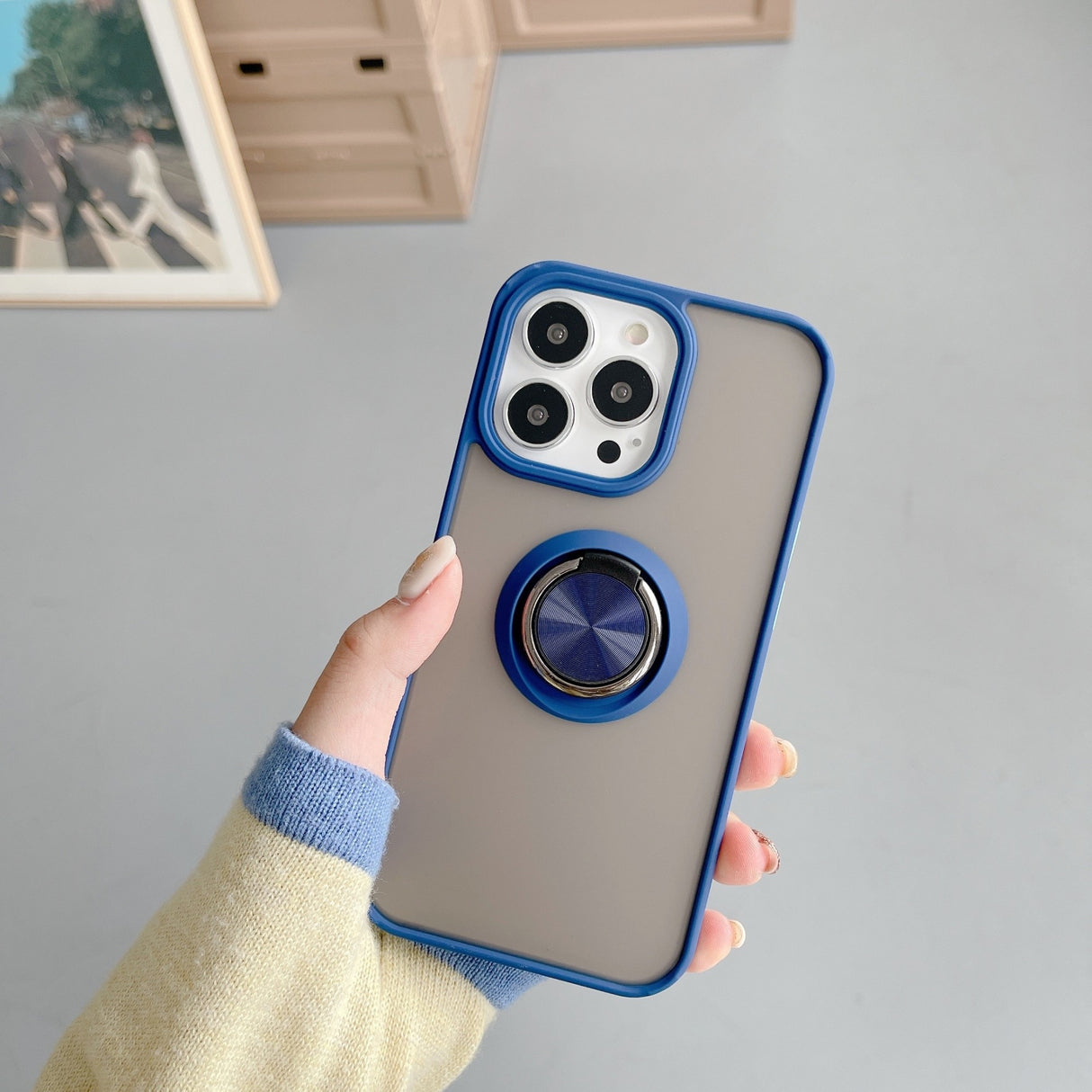 Husa de protectie Flippy compatibila cu Apple iPhone 13,Defender cu prindere inel,Albastru - vivimall.ro