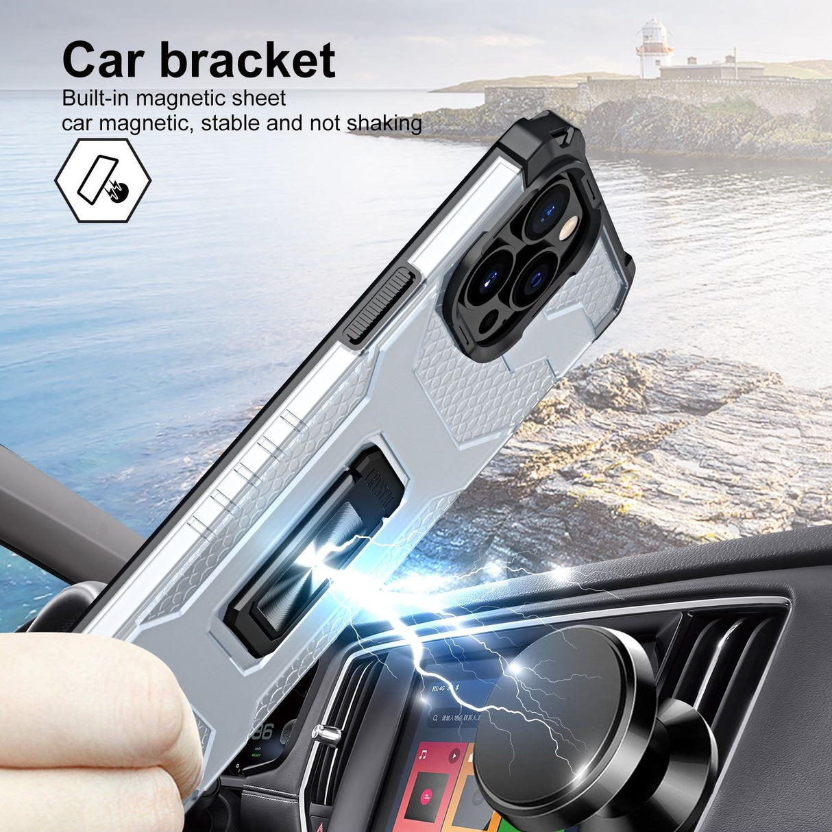 Husa de protectie Flippy compatibila cu Apple iPhone 13 Pro Acrylic Armor cu suport Negru - vivimall.ro