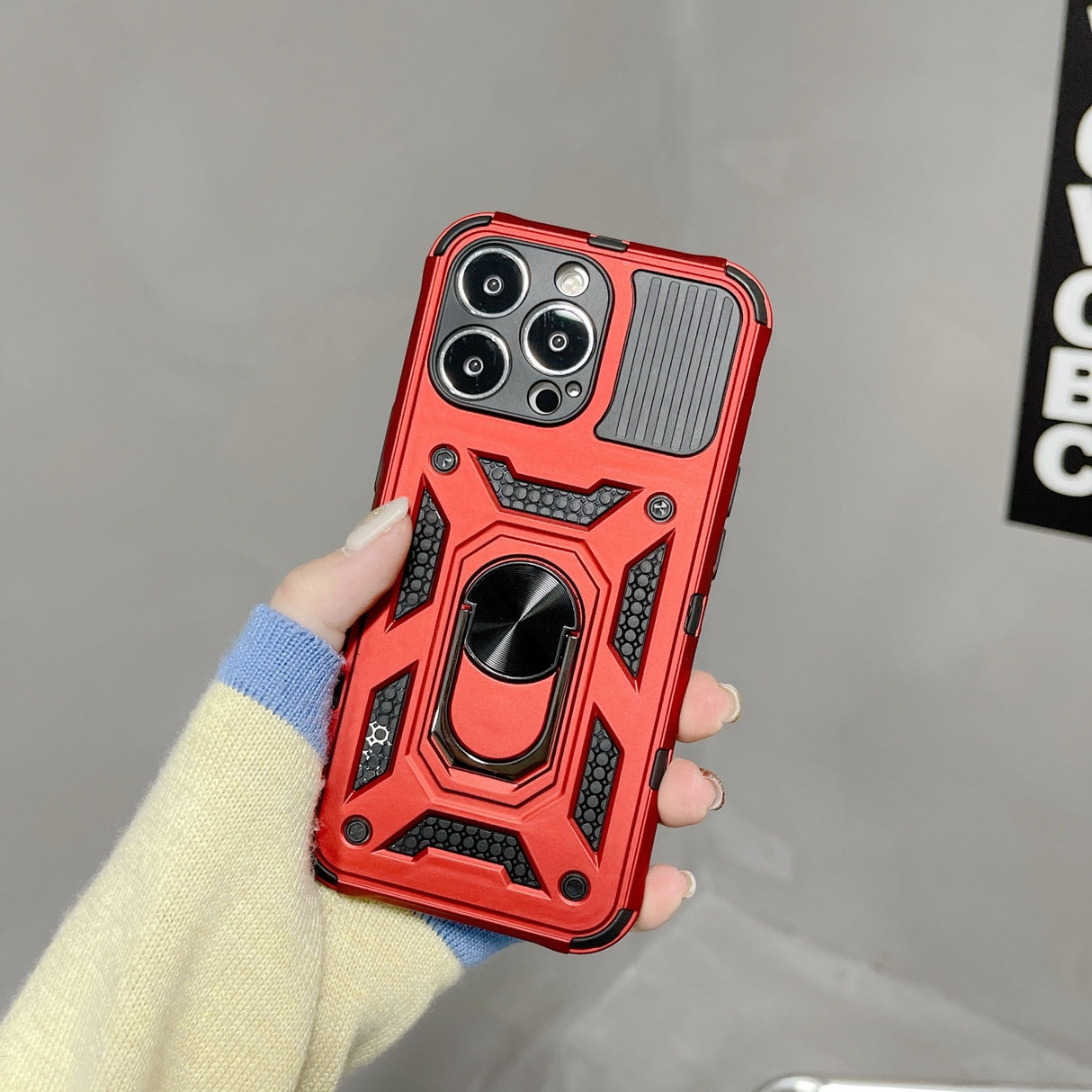 Husa de protectie, Flippy, compatibila cu Apple iPhone 13 Pro Max Defender, Model 4 cu suport, Rosu - vivimall.ro