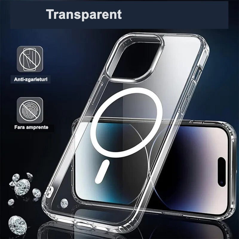 Husa de protectie Vivimall compatibila cu Apple iPhone 15 Pro, MagSafe Blister, gaura mare camera, transparenta - vivimall.ro