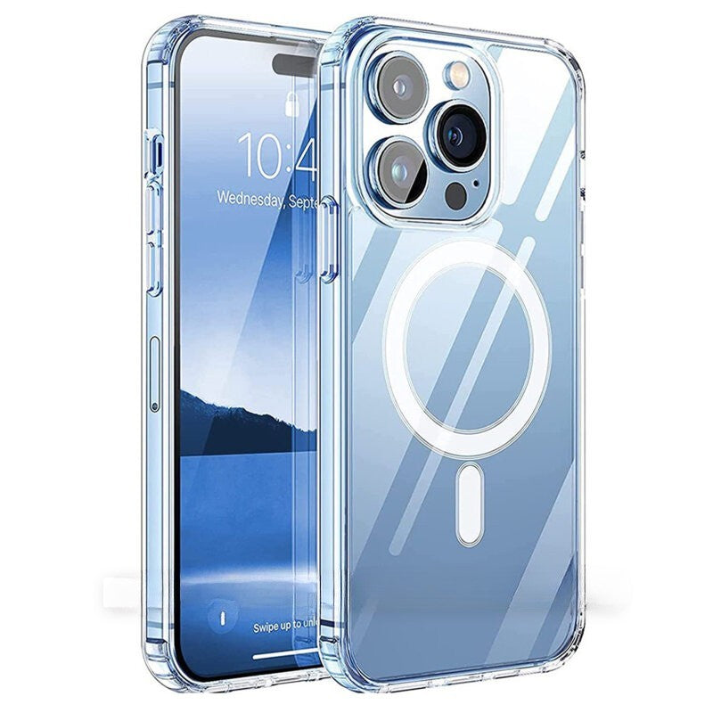 Husa de protectie Vivimall compatibila cu Apple iPhone 15 Pro, MagSafe Blister, gaura mare camera, transparenta - vivimall.ro