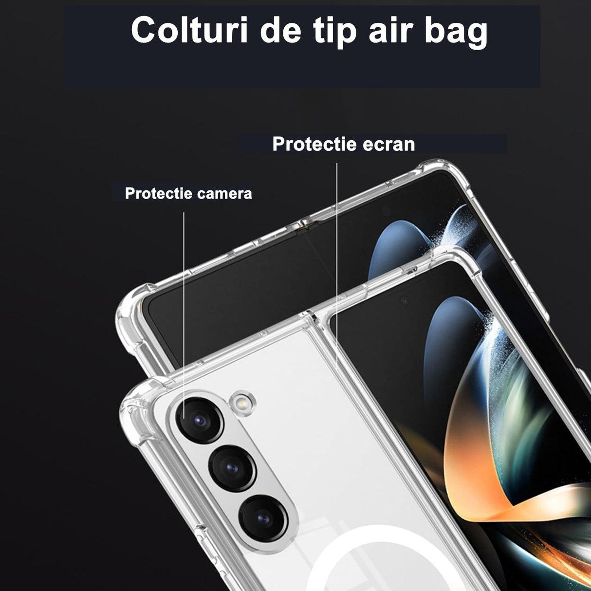 Husa de protectie Vivimall compatibila cu Samsung Z Fold 5, MagSafe Blister, gaura mare camera, transparenta - vivimall.ro