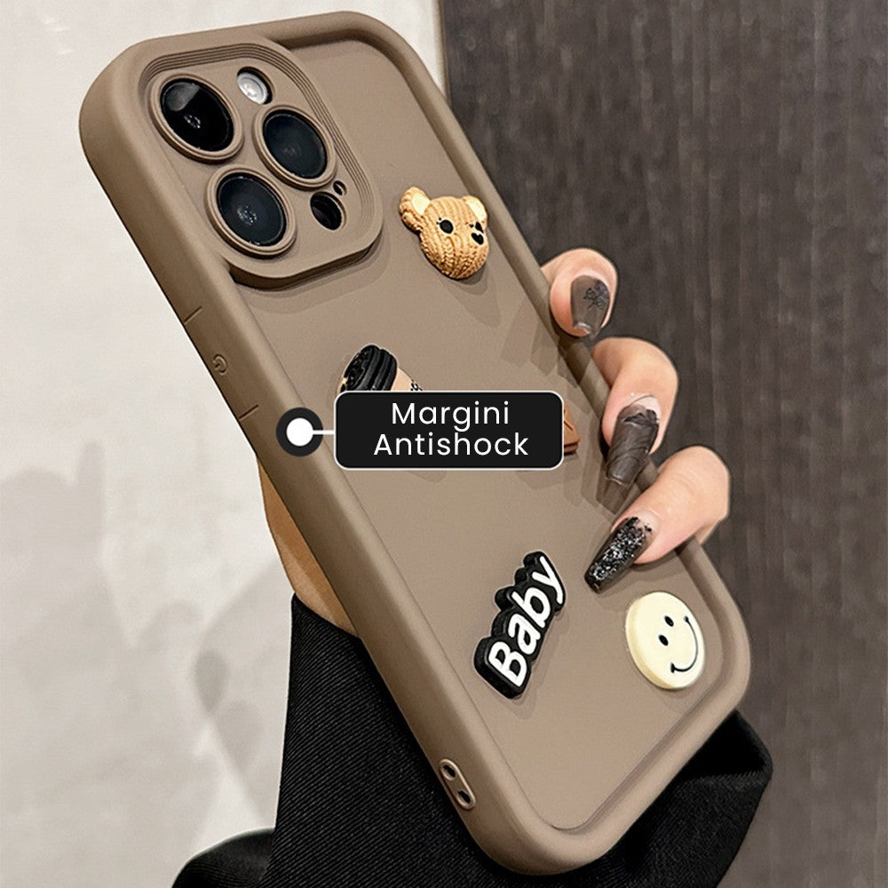 Husa de Protectie, Vivimall, pentru Apple iPhone 14 Pro Max, Model Ursuleti 3D, Antisoc, Rezistenta la Impact, Protectie Camera, Maro - vivimall.ro