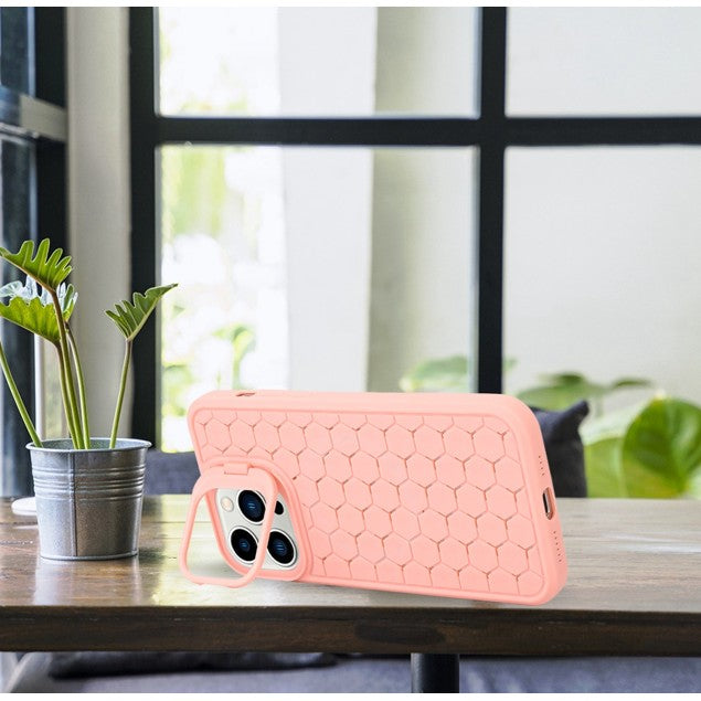 Husa de Protectie TPU, Vivimall, pentru Apple iPhone 15, 3D Cube, cu Inel, Protectie Camera, Antisoc, Antizgariere, Antialunecare, Acoperire Completa, Roz - vivimall.ro