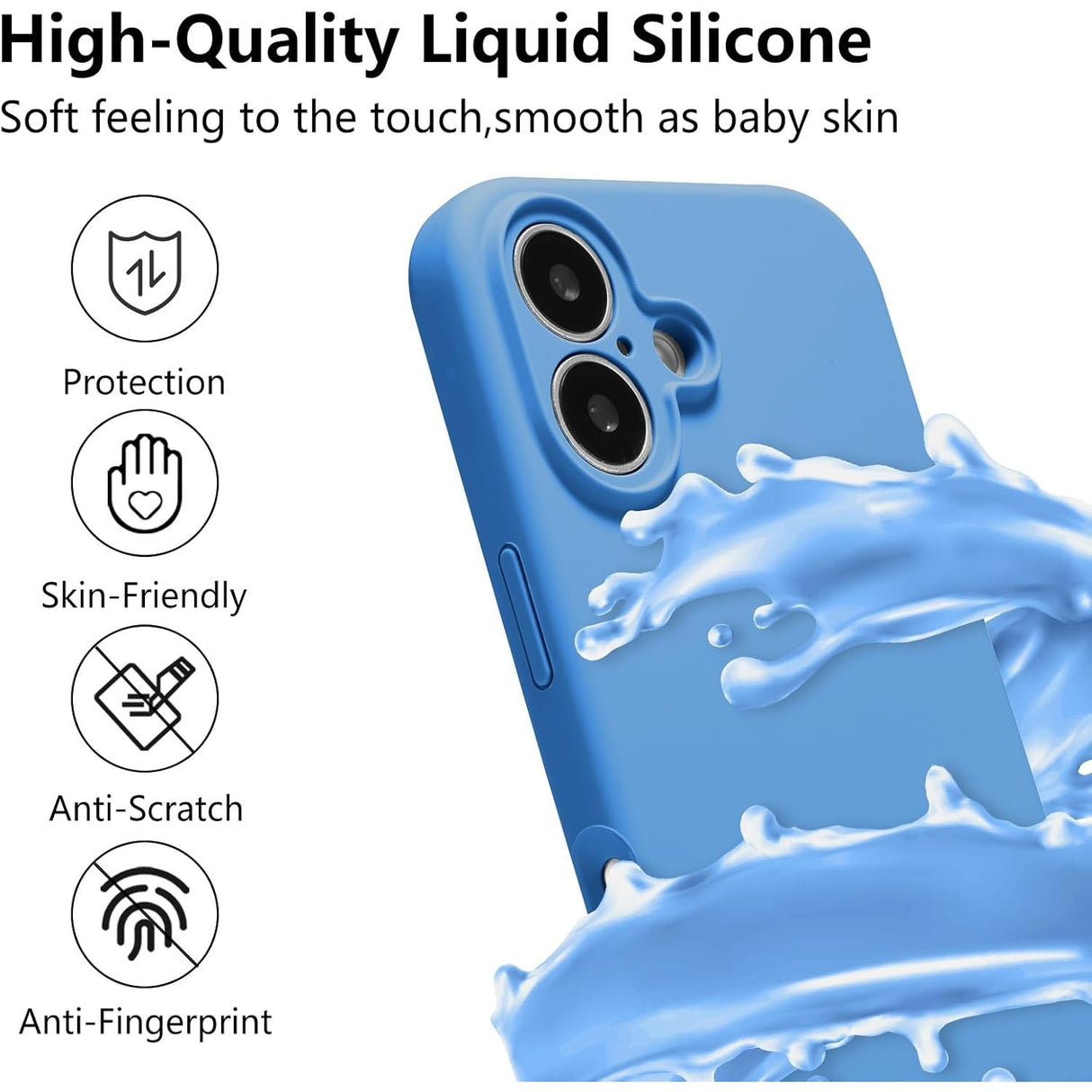 Husa de Protectie, Vivimall, pentru iPhone 16, Liquid Silicone, cu Microfibra pe Interior, Protectie Antisoc, Compatibil Incarcare Wireless, Albastru - vivimall.ro