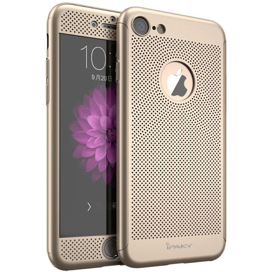 Husa de Protectie, Flippy, pentru Apple iPhone 7 Plus, Full Cover 360 Air cu Gauri si Folie de Protectie, Plastic, Auriu - vivimall.ro