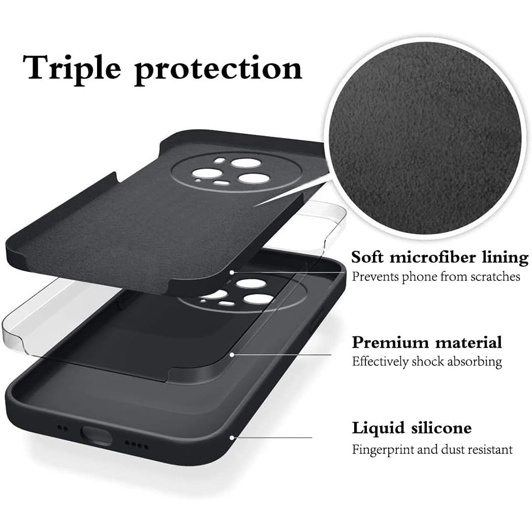 Husa de Protectie, Vivimall, pentru Honor Magic 5 Pro, Liquid Silicone, cu Microfibra pe Interior, Protectie Antisoc, Compatibil Incarcare Wireless, Negru - vivimall.ro