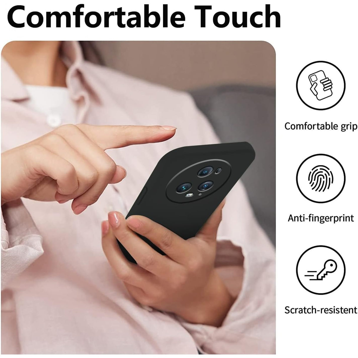 Husa de Protectie, Vivimall, pentru Honor Magic 5 Pro, Liquid Silicone, cu Microfibra pe Interior, Protectie Antisoc, Compatibil Incarcare Wireless, Negru - vivimall.ro