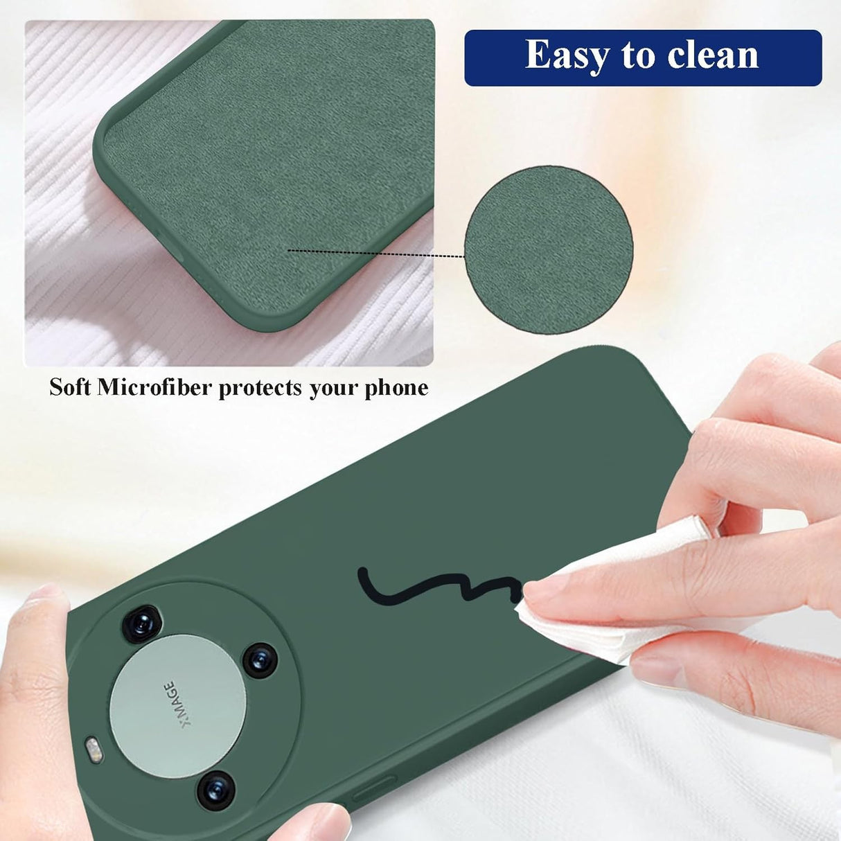Husa de Protectie, Vivimall, pentru Huawei Mate 60 Pro, Liquid Silicone, cu Microfibra pe Interior, Protectie Antisoc, Compatibil Incarcare Wireless, Verde - vivimall.ro