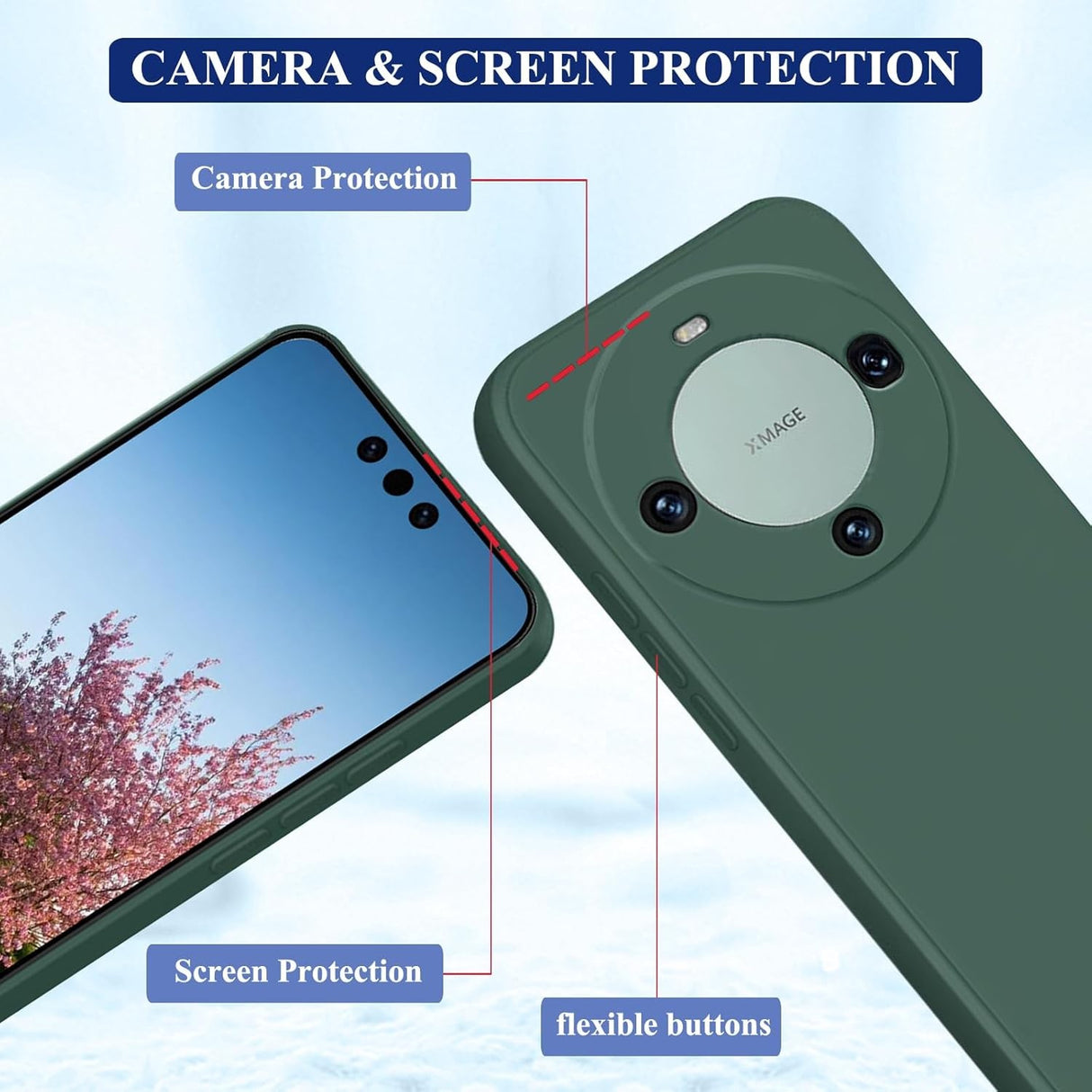 Husa de Protectie, Vivimall, pentru Huawei Mate 60 Pro, Liquid Silicone, cu Microfibra pe Interior, Protectie Antisoc, Compatibil Incarcare Wireless, Verde - vivimall.ro