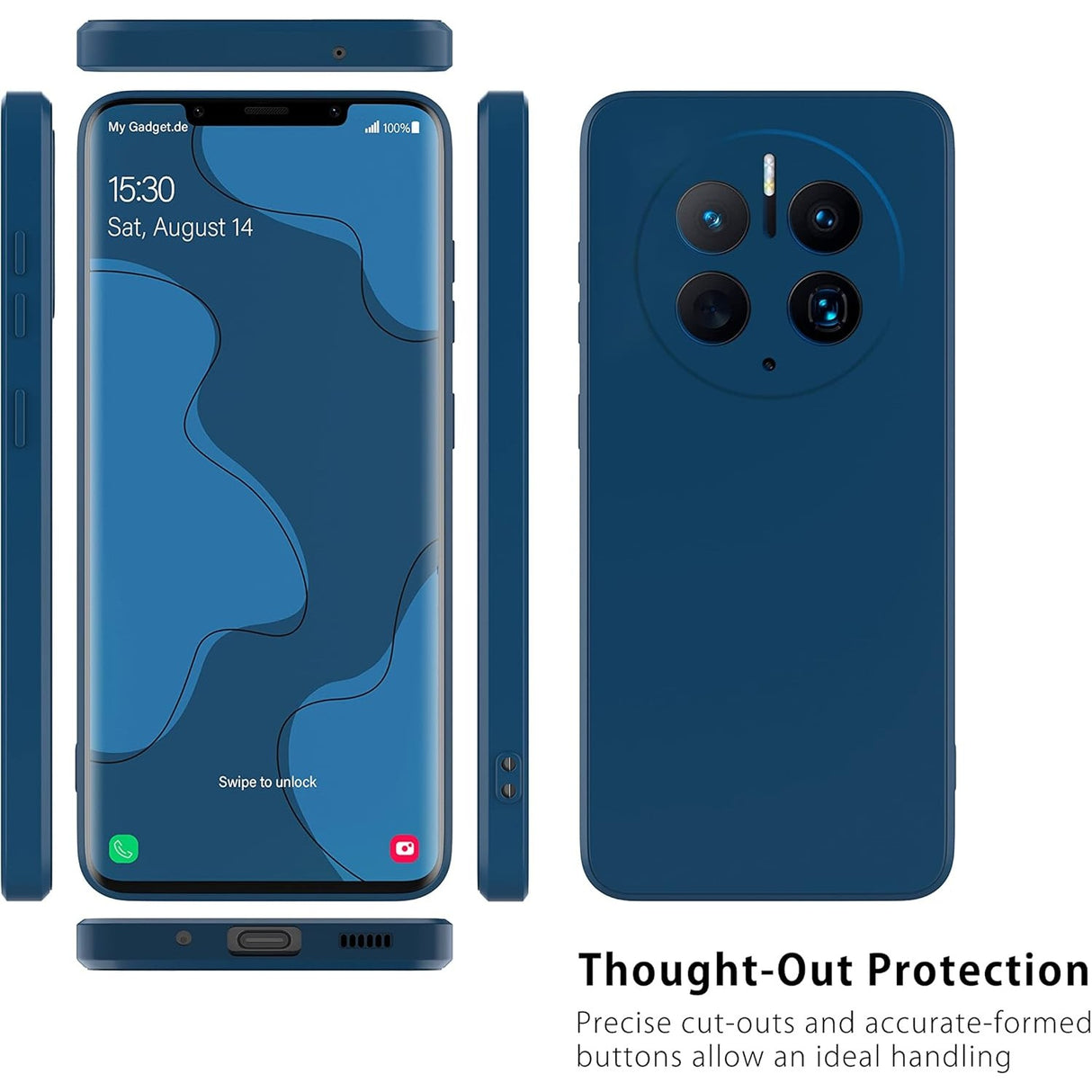 Husa de Protectie, Vivimall, pentru Huawei Mate 60 Pro, Liquid Silicone, cu Microfibra pe Interior, Protectie Antisoc, Compatibil Incarcare Wireless, Albastru - vivimall.ro