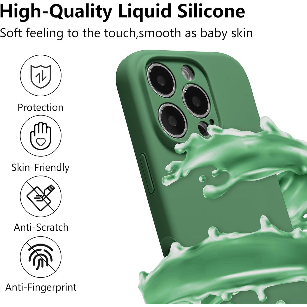 Husa de Protectie, Vivimall, pentru iPhone 16 Pro, Liquid Silicone, cu Microfibra pe Interior, Protectie Antisoc, Compatibil Incarcare Wireless, Verde - vivimall.ro