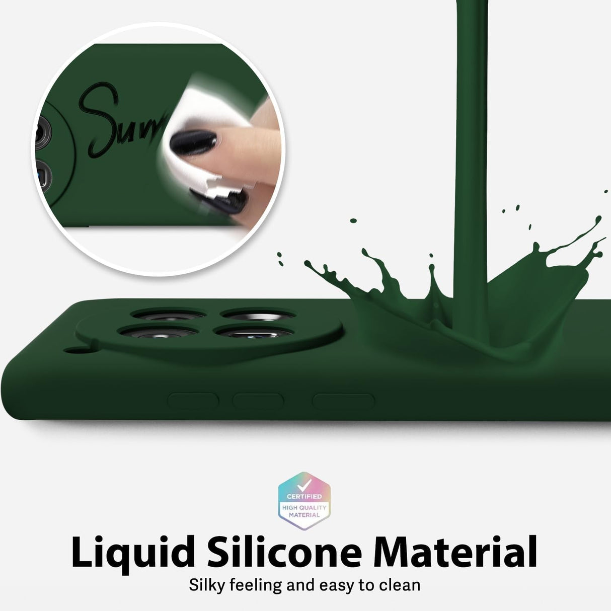 Husa de Protectie, Vivimall, pentru OnePlus 12 5G, Liquid Silicone, cu Microfibra pe Interior, Protectie Antisoc, Compatibil Incarcare Wireless, Verde - vivimall.ro