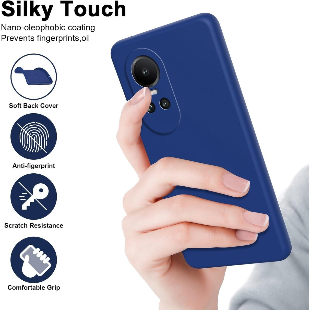 Husa de Protectie, Vivimall, pentru Oppo Reno 10 5G, Liquid Silicone, cu Microfibra pe Interior, Protectie Antisoc, Compatibil Incarcare Wireless, Albastru - vivimall.ro