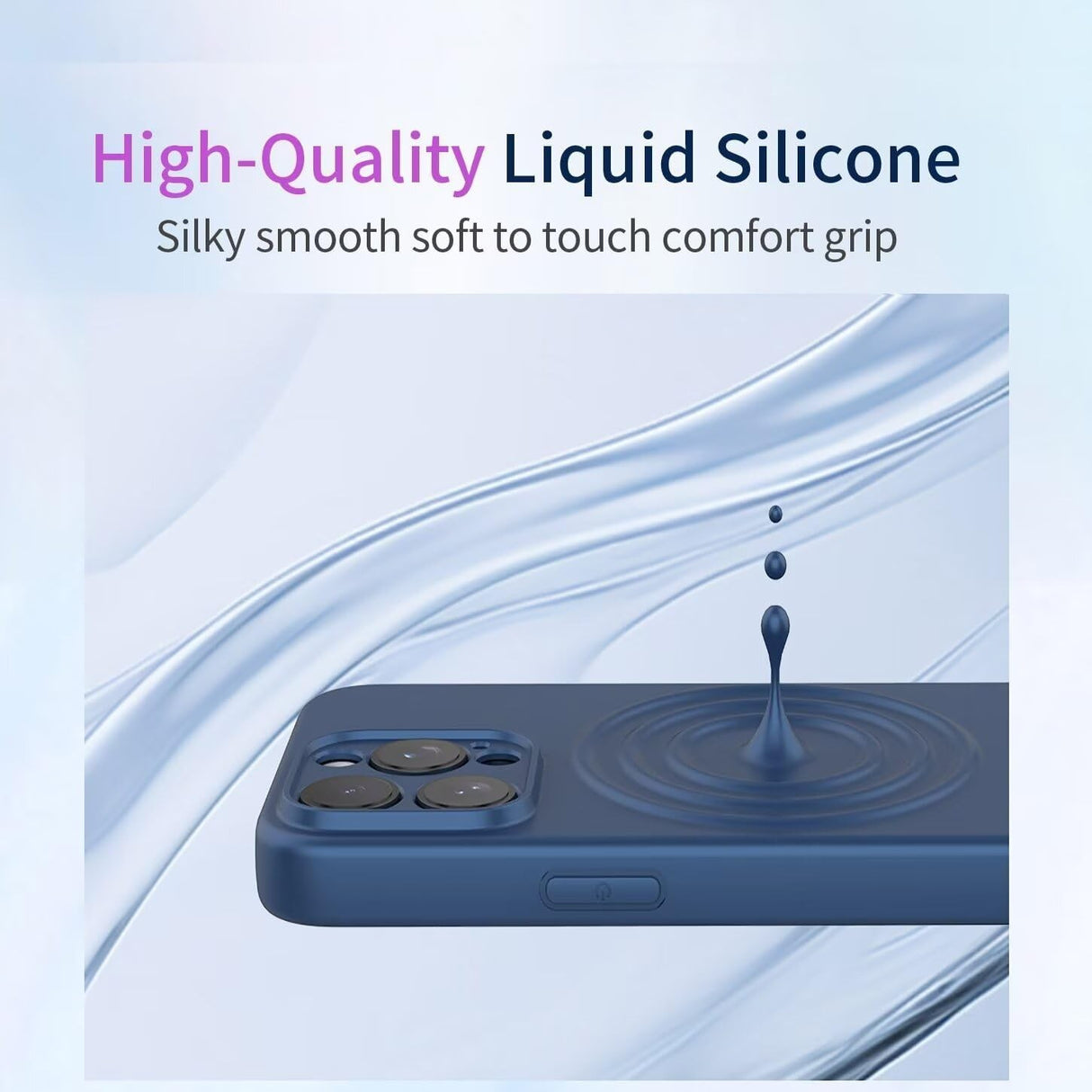 Husă silicon lichid Oppo Reno 11 F albastru, vedere spate, decupaj camera și finisaj mat elegant