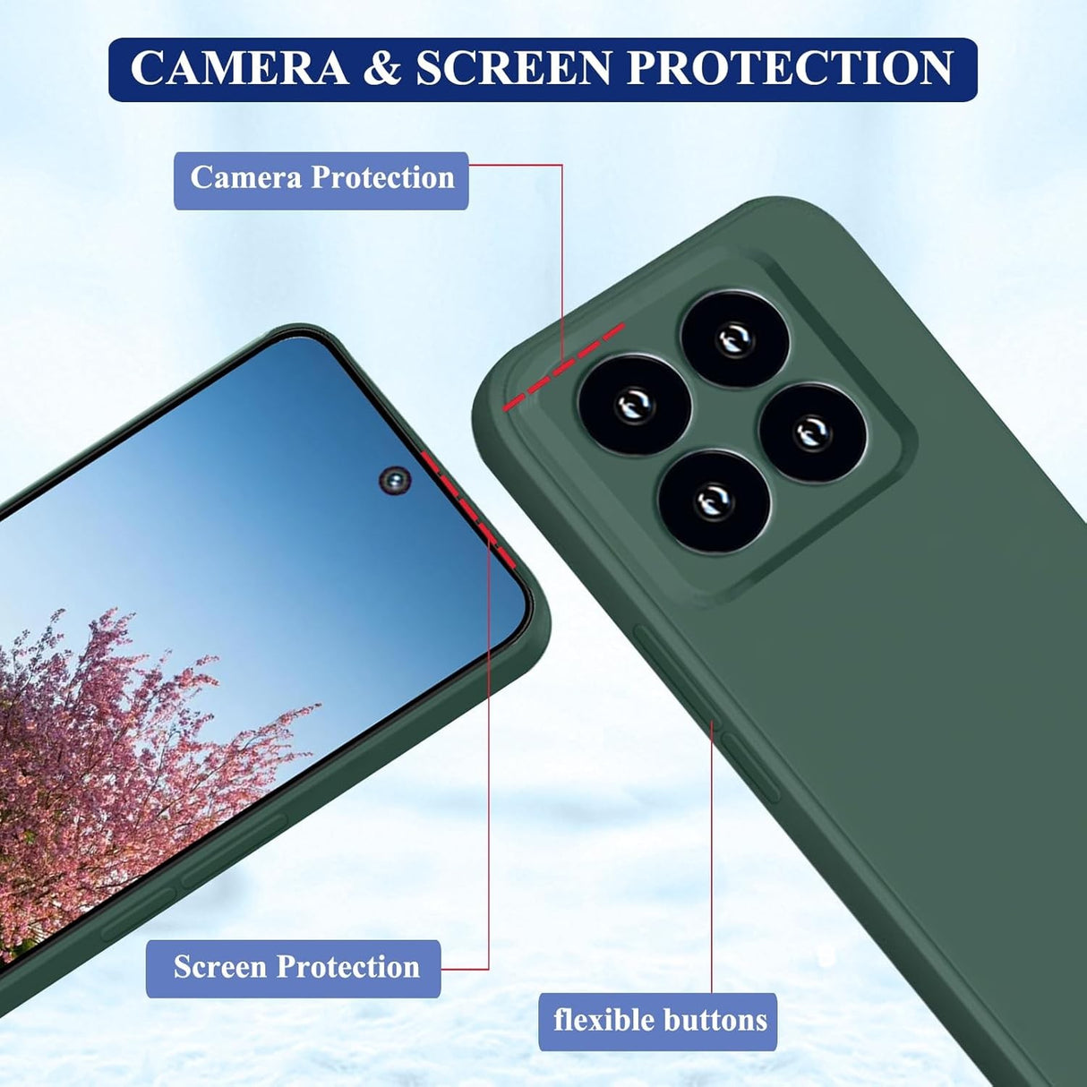 Husa de Protectie, Vivimall, pentru Xiaomi 14, Liquid Silicone, cu Microfibra pe Interior, Protectie Antisoc, Compatibil Incarcare Wireless, Verde - vivimall.ro