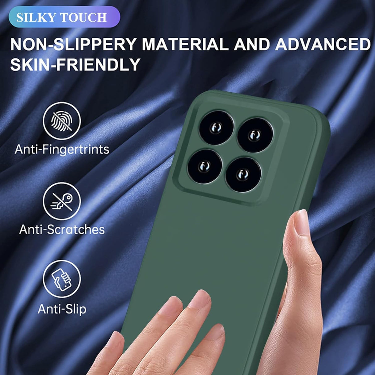 Husa de Protectie, Vivimall, pentru Xiaomi 14, Liquid Silicone, cu Microfibra pe Interior, Protectie Antisoc, Compatibil Incarcare Wireless, Verde - vivimall.ro