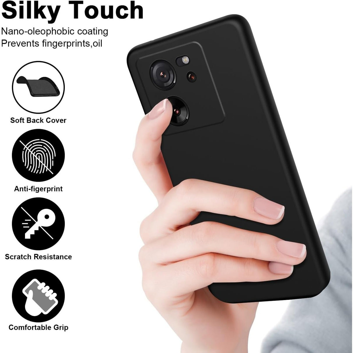 Husa de Protectie, Vivimall, pentru Xiaomi Redmi 13T, Liquid Silicone, cu Microfibra pe Interior, Protectie Antisoc, Compatibil Incarcare Wireless, Negru - vivimall.ro