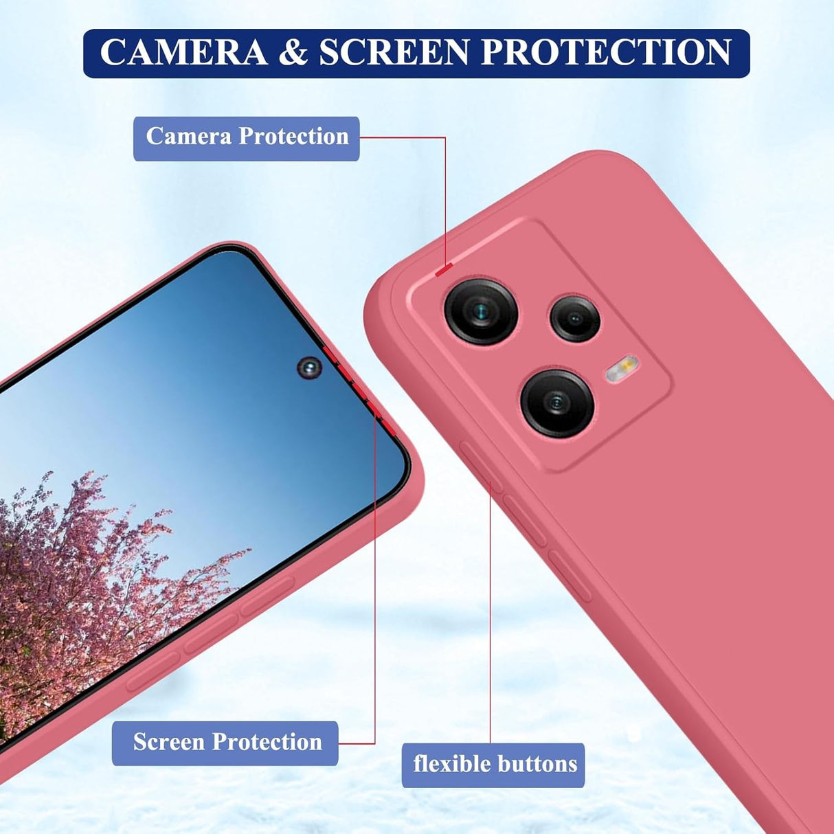 Husa de Protectie, Vivimall, pentru Xiaomi Redmi Note 12 Pro 5G, Liquid Silicone, cu Microfibra pe Interior, Protectie Antisoc, Compatibil Incarcare Wireless, Rosu Camellia - vivimall.ro
