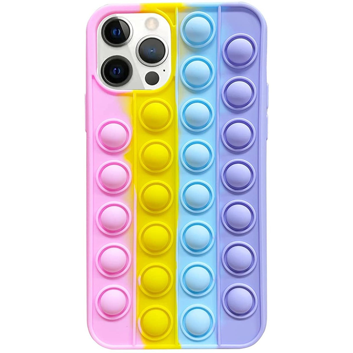 Husă antistres Pop It iPhone 13 Pro Max Model 8 multicolor, perspectivă laterală și protecție cameră