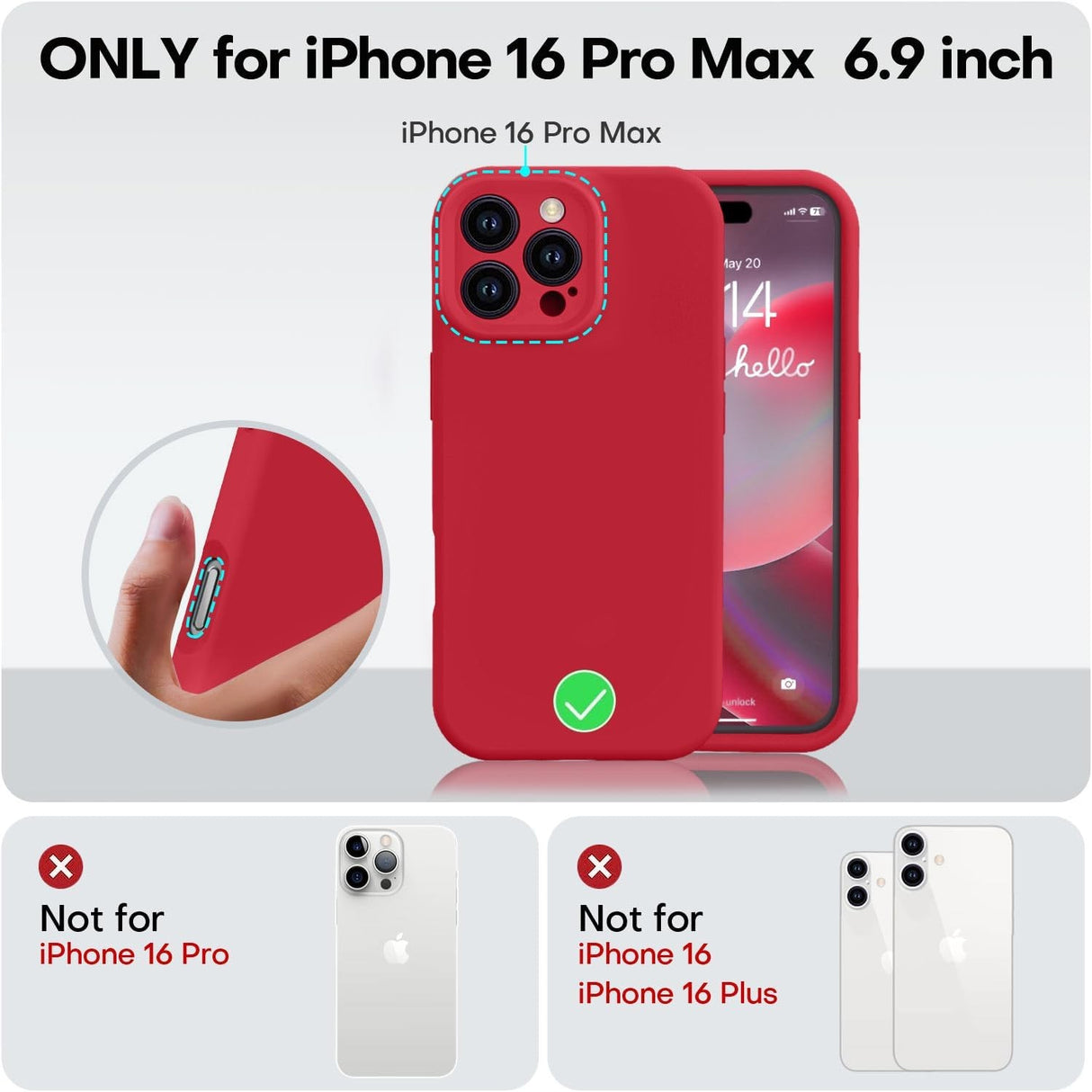Husa de Protectie Matte TPU, Vivimall, pentru Apple iPhone 16 Pro Max, Protectie Camera, Antisoc, Antizgariere, Antialunecare, Acoperire Completa, Rosu - vivimall.ro
