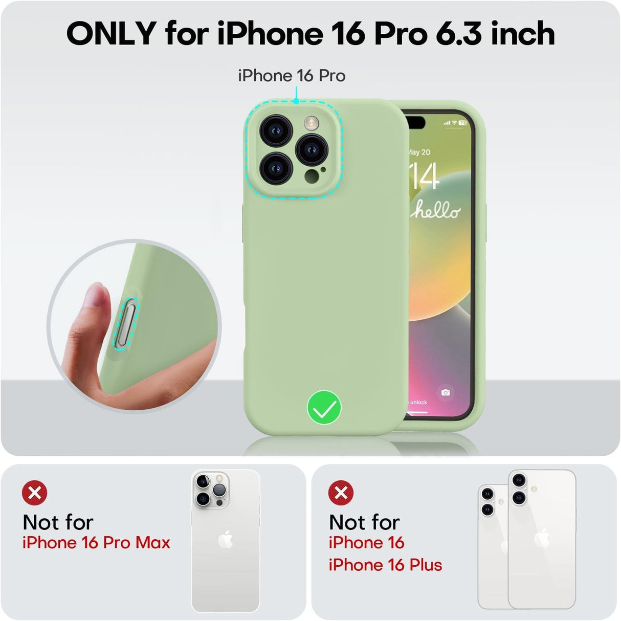 Husă Matte TPU iPhone 16 Pro verde, vedere spate, suprafață mată antialunecare