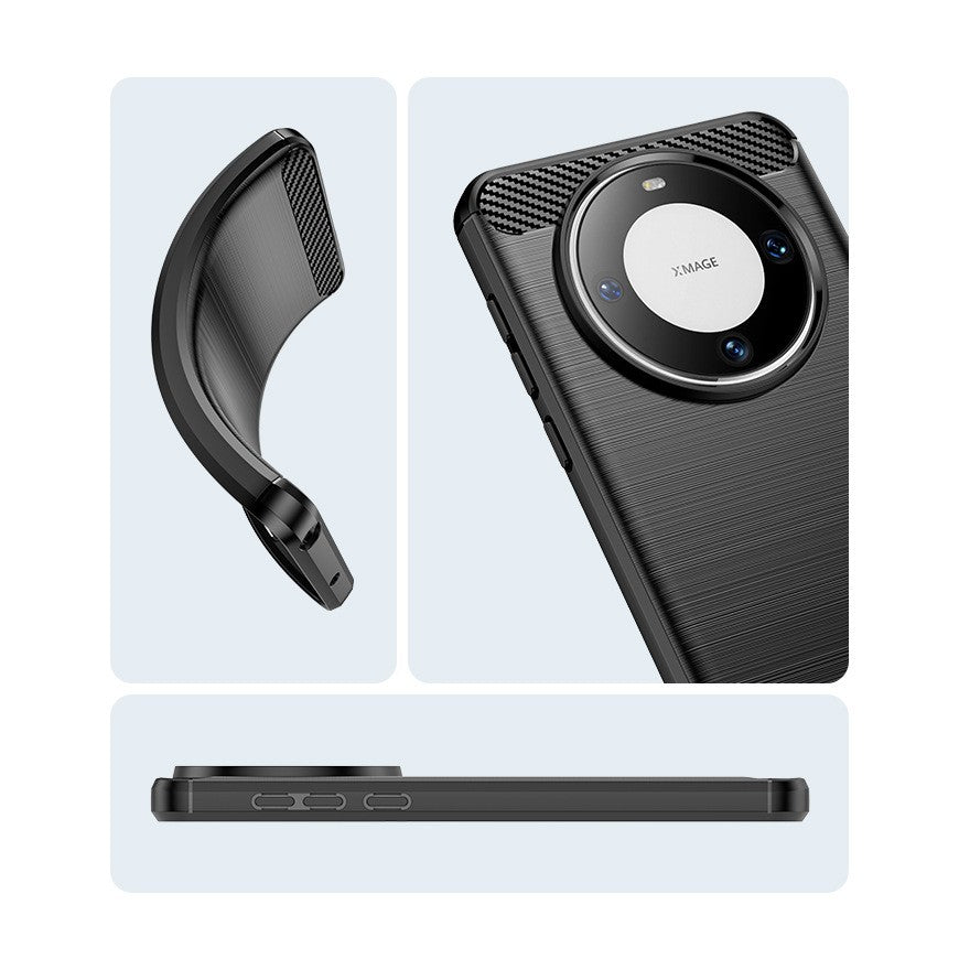 Husa de Protectie pentru Huawei Mate 60 Pro, Vivimall, Protectie 360, din TPU cu element de Carbon, Anti Alunecare, 1.8 mm, Negru - vivimall.ro