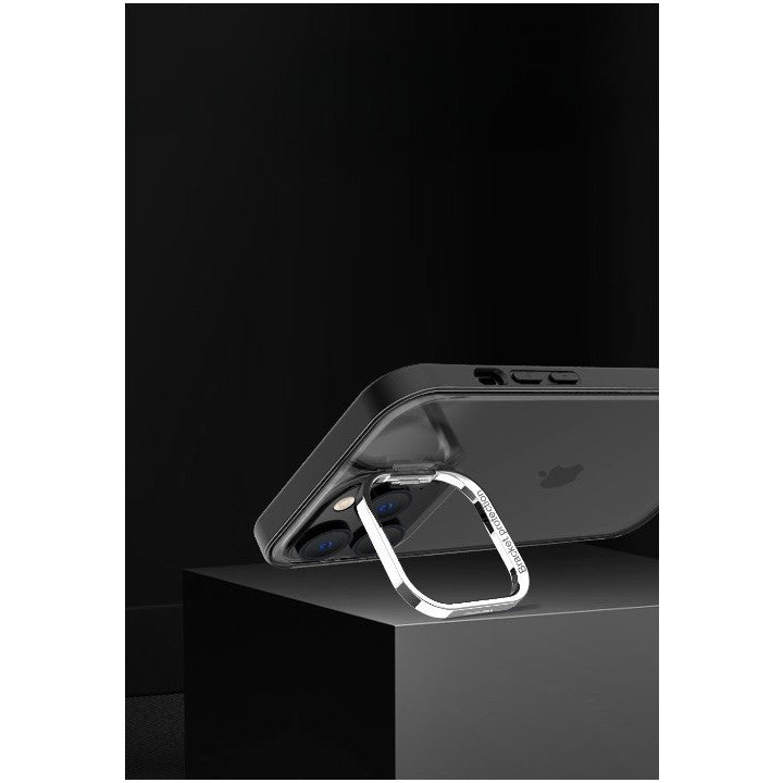 Husa de protectie pentru iPhone 14 Pro Max, cu suport metalic pentru camera, Bracket Series, Flippy, Protectie Antisoc, PC mat, silicon moale pe margini, Negru - vivimall.ro