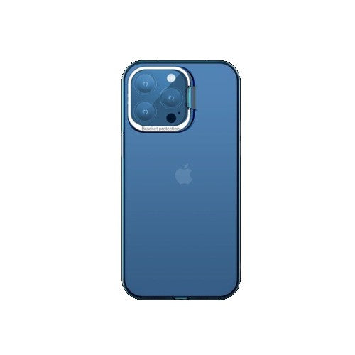 Husa de protectie pentru iPhone 14 Pro Max, cu suport metalic pentru camera, Bracket Series, Flippy, Protectie Antisoc, PC mat, silicon moale pe margini, Albastru - vivimall.ro