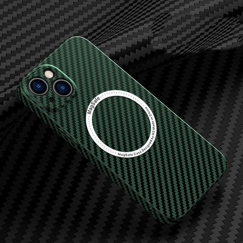 Husa de protectie pentru iPhone 14 Pro Max, Flippy, Magnetica, MagSafe, Carbon Fiber Protectie Antisoc, Verde - vivimall.ro