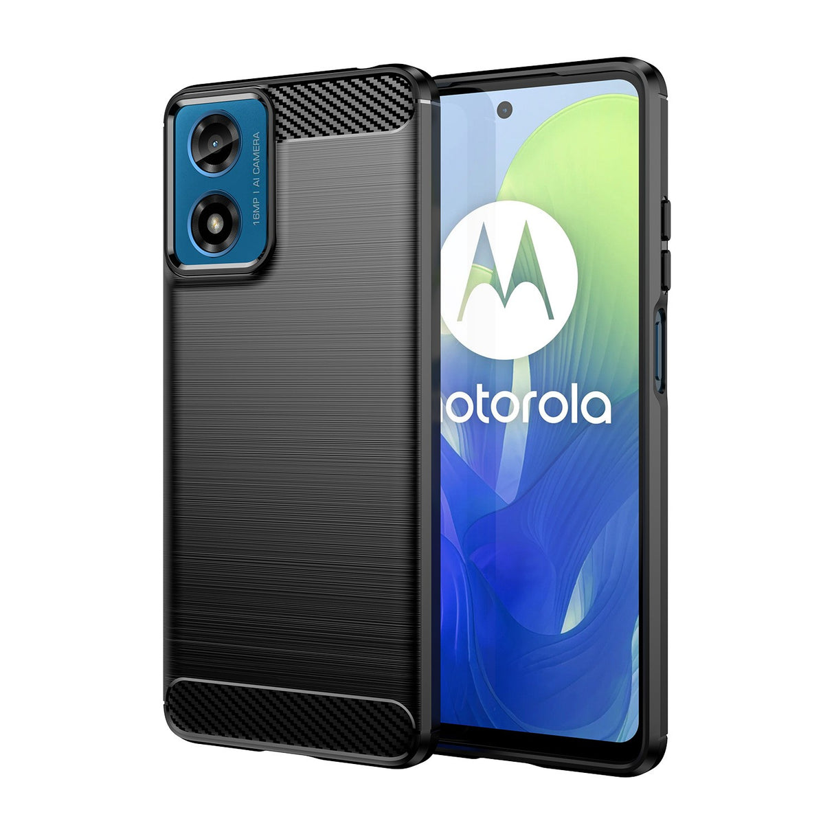 Husa de Protectie pentru Motorola Moto G04 5G / Moto G24 5G, Vivimall, Protectie 360, din TPU cu element de Carbon, Anti Alunecare, 1.8 mm, Negru - vivimall.ro