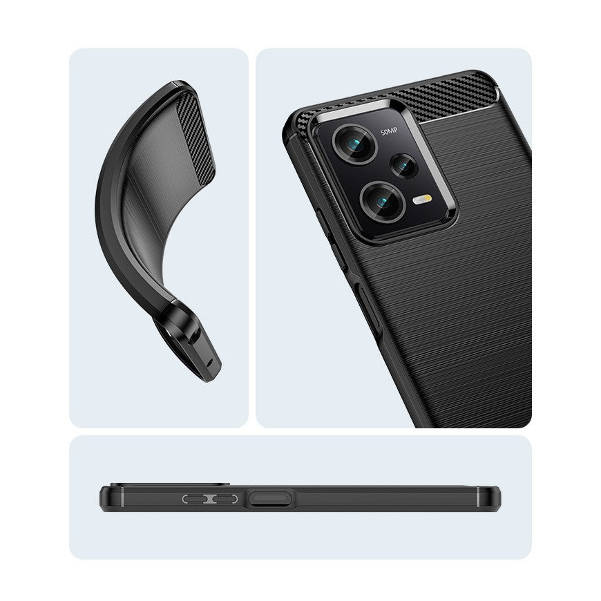 Husa de Protectie pentru Xiaomi Redmi 12 Pro, Flippy, Protectie 360, din TPU cu element de Carbon, Anti Alunecare, 1.8 mm, Negru - vivimall.ro