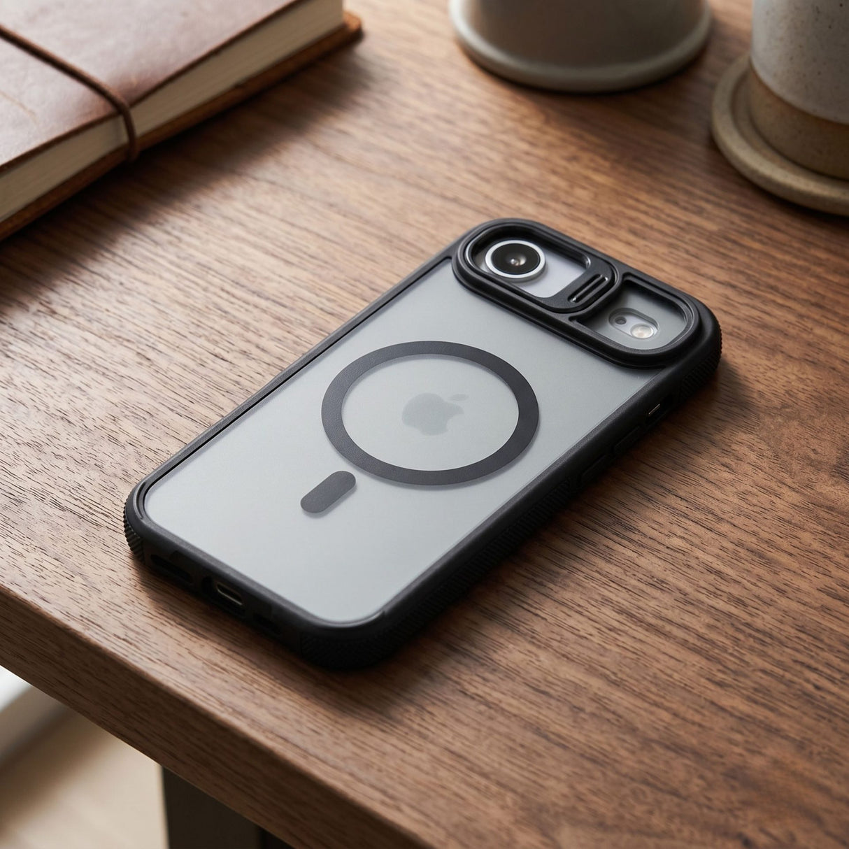 Husă Flippy iPhone 17 Air negru, margini TPU anti-șoc și structură Acrylic Hard Shell, vedere laterală