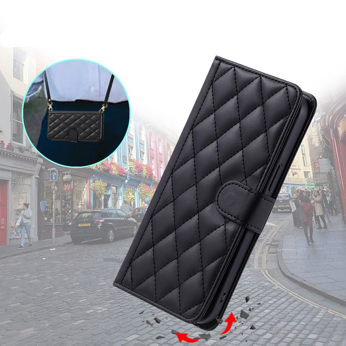 Husa de Protectie Tip Carte, Vivimall, pentru Apple iPhone 15, Model cu Suport si Capsa, Antisoc, Rezistenta la Impact, Protectie Camera, Negru - vivimall.ro