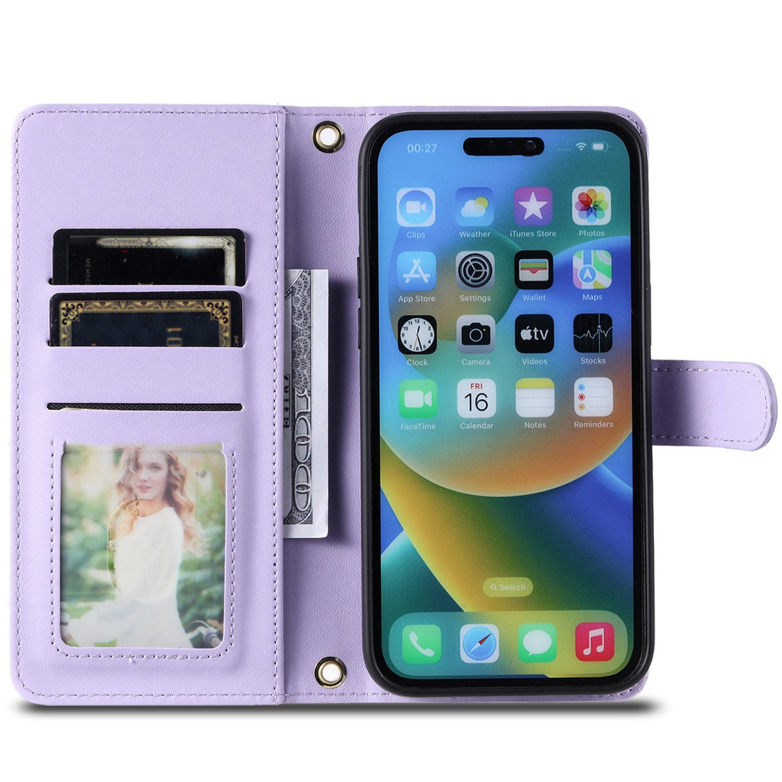 Husa de Protectie Tip Carte, Vivimall, pentru Apple iPhone 15 Pro, Model cu Suport si Capsa, Antisoc, Rezistenta la Impact, Protectie Camera, Mov - vivimall.ro