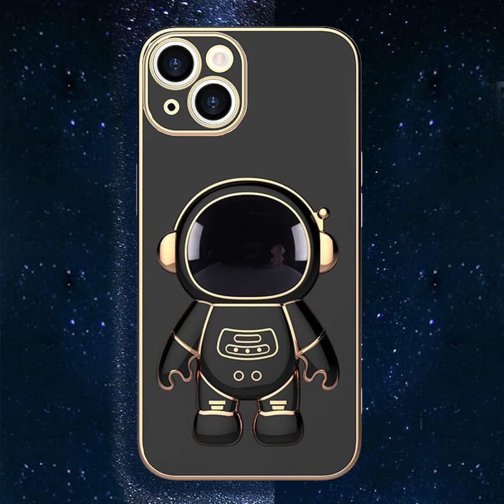 Husa de Protectie TPU 2in1, Vivimall, pentru Apple iPhone 14, Astronaut cu Suport, Antisoc, Rezistenta la Impact, Protectie Camera, Negru - vivimall.ro