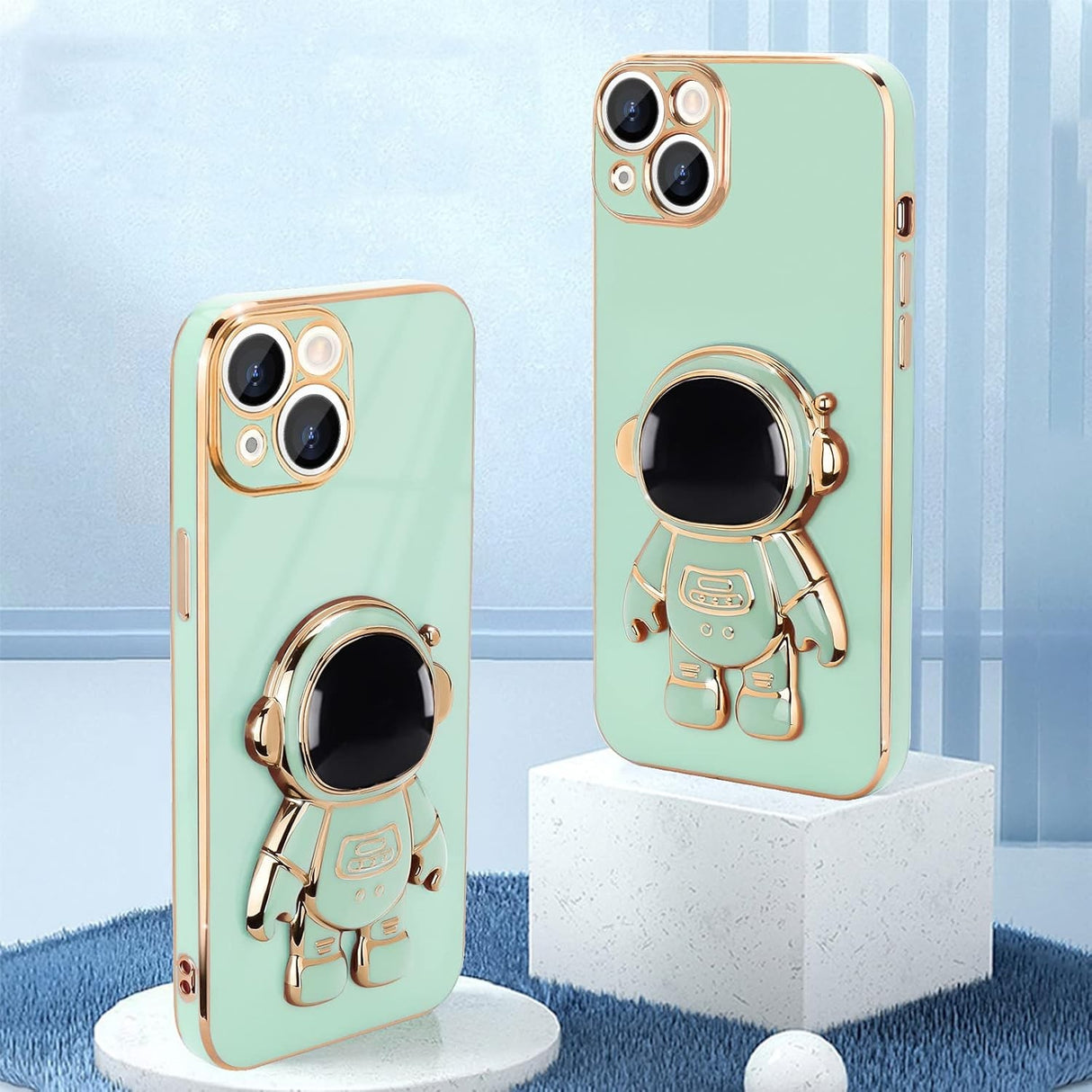 Husa de Protectie TPU 2in1, Vivimall, pentru Apple iPhone 14 Plus, Astronaut cu Suport, Antisoc, Rezistenta la Impact, Protectie Camera, Verde - vivimall.ro