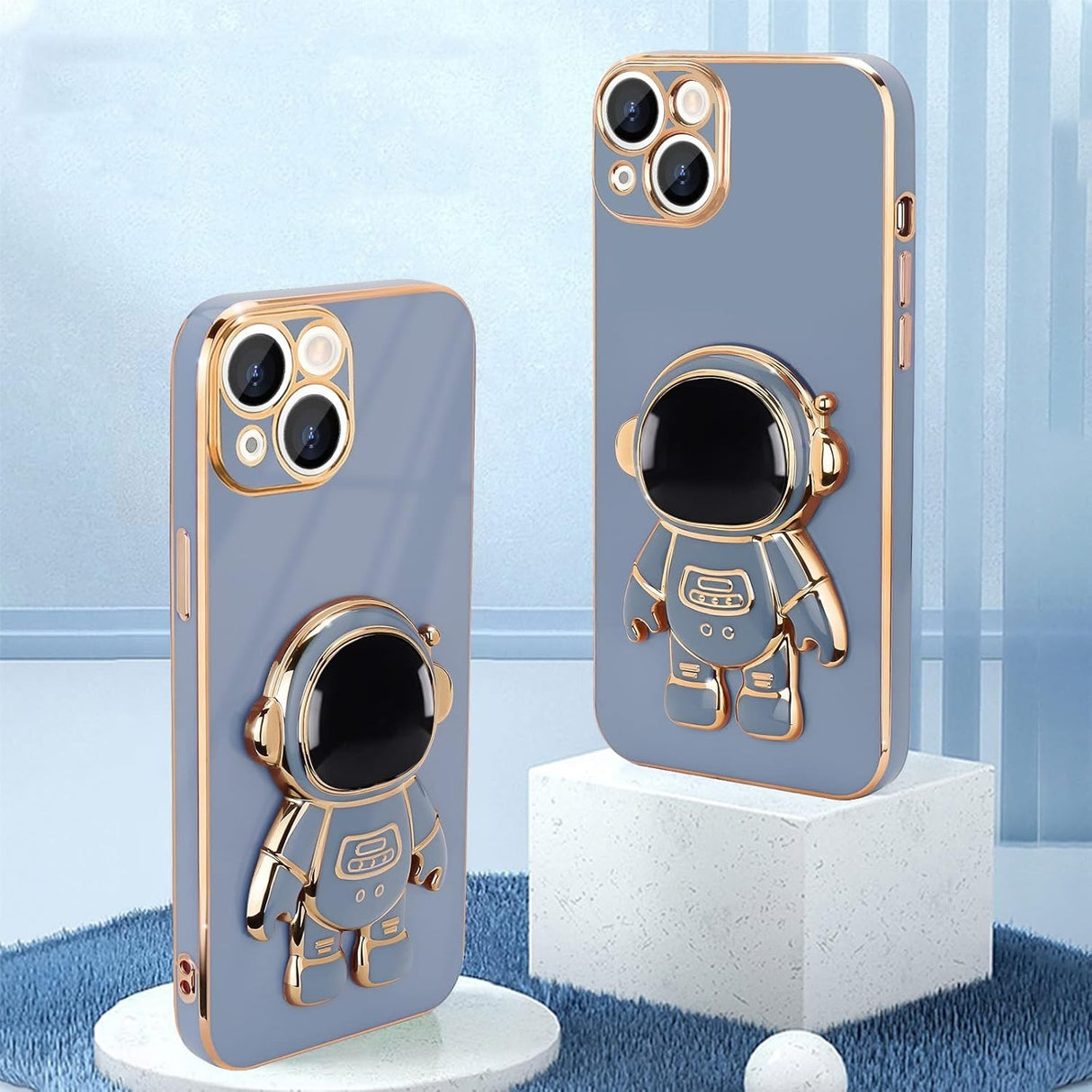 Husa de Protectie TPU 2in1, Vivimall, pentru Apple iPhone 14 Plus, Astronaut cu Suport, Antisoc, Rezistenta la Impact, Protectie Camera, Albastru - vivimall.ro